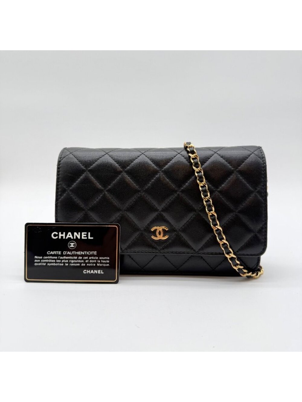 Chanel Chain Wallet Lambskin Quilted Black Shoulder Bag